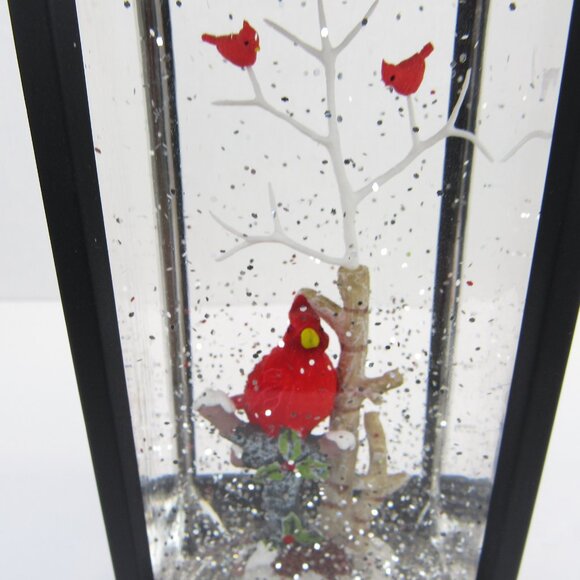 Holiday Spinning Silver Glitter Lighted Lantern Cardinals Christmas Decor - Picture 5 of 13